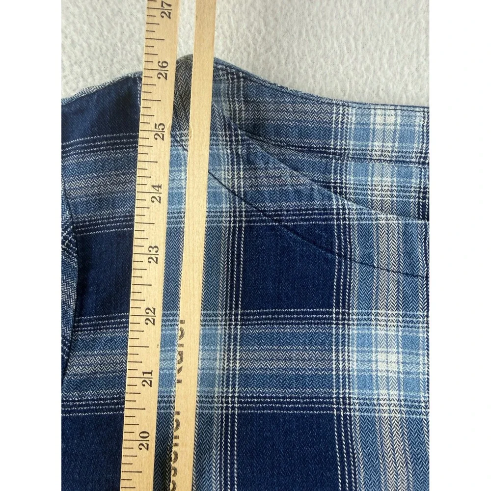J Jill Womens Medium Tall Blue Plaid Cotton Button Back Long Sleeve Top Shirt